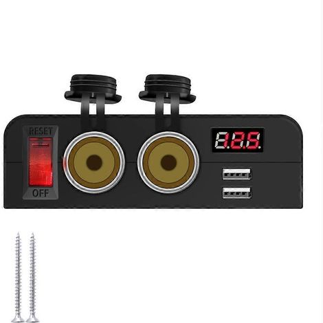 Doppelsteckdose und Doppel-USB-Anschluss-Ladegerät mit Voltmeter für Auto, LKW und Boot