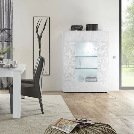 Vitrine PRISMA 2 portes avec parties vitrées centrales – Blanc laqué brillant (1/5)