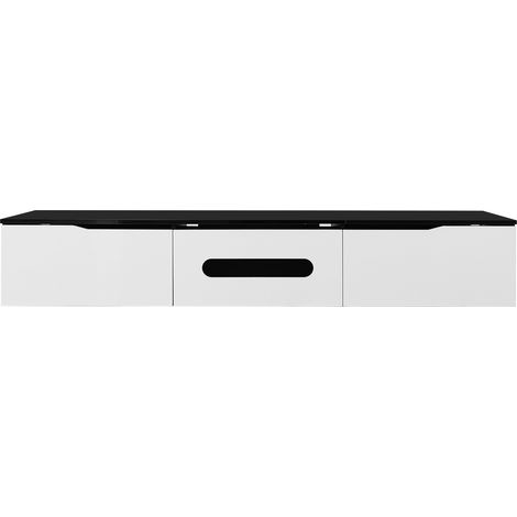 Mobile TV bianco e nero 180 cm con finitura lucida, LED 16 colori e montaggio a parete MODENUIT (1/5)