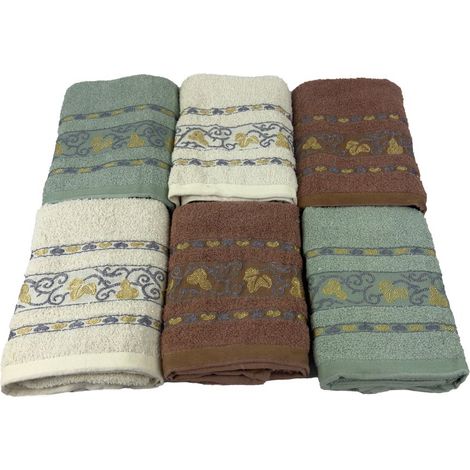 Jacaria Handtuchset – Muster 8A, Mint, Ecru, Braun, 50 x 100 cm, 6-teilig (1/3)