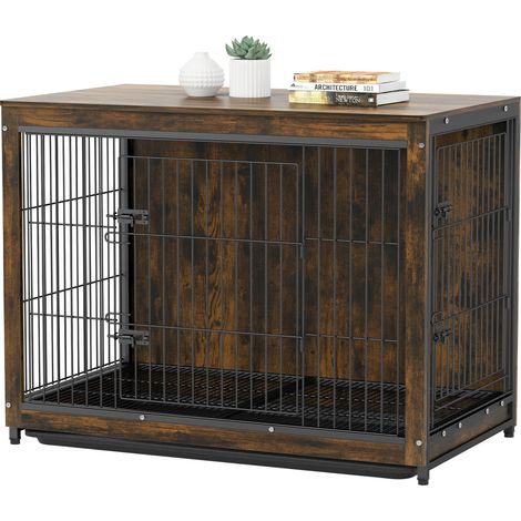 BingoPaw Jaula para Perros de Madera Vintage con 2 Puertas de Celosía y Bandeja Extraíble, 97x59x75cm (1/5)