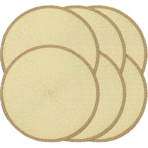 Lot de 6 sets de table ronds tressés de 38,1 cm pour tables de salle à manger, sets de table tissés naturels résistants à la chaleur pour Pâques (rond Pâques 01'Ronde Pâques 01 6 pcs'Ronde Pâques 01'6 (1/5)