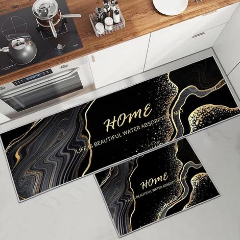 Linghhang – Tapis de cuisine antidérapant lavable 2 pièces – Polyester haute qualité – Dimensions 40x120cm et 40x60cm – Support latex antidérapant (1/5)