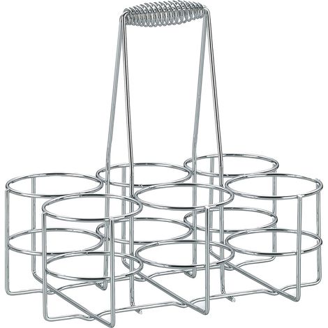 Portabottiglie per 6 bottiglie, cestello per bottiglie in metallo cromato, borsa per bottiglie in vetro e PET fino a 500-650 ml, porta birra, lucido (1/5)