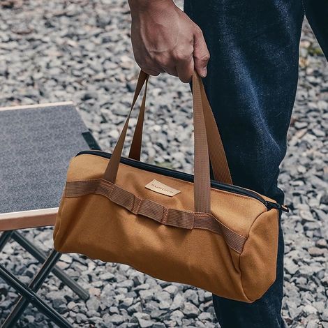 Sac de rangement pour piquets de tente, piquets de poteaux, sac à outils en toile de grande capacité avec fermeture éclair pour homme, camping, randonnée, accessoires de camping (camel) (1/5)