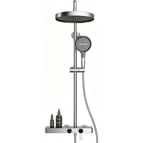 Ensemble de système de douche salle de bain, mitigeur multifonction à boutons, contrôle chaud et froid, avec douchette à main grise (1/5)