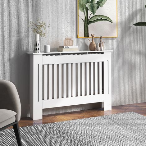 Cache-radiateur couverture radiateur Design couverture radiateur Panneau Cabinet 112L x 19l x 81H centimètres MDF Blanc