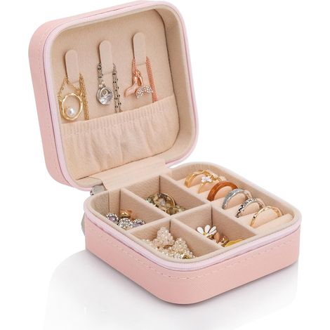 Boîte à bijoux - Organiseur - Rose - 10 x 10 x 5 cm - Boîte à bijoux - Boîte à bijoux femme - Boîte de rangement pour bijoux - Cadeau (1/5)
