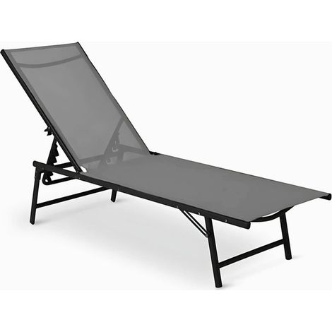 TrAdE Shop Traesio - Lettino Sdraio Mare Prendisole Reclinabile Pieghevole Praiano Piscina Sedia In Textilene - Grigio (1/2)