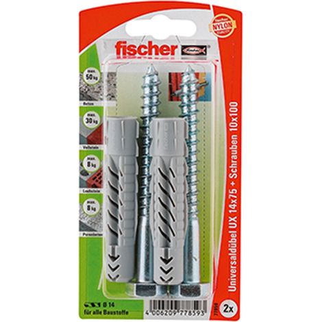 Fischer 2x Cheville universelle UX 14 x 75 mm S avec vis - 77859 (1/3)