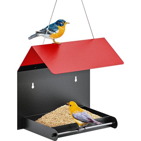 Mangeoire Oiseaux Exterieur en métal, mangeoire Suspendue et Murale pour Oiseaux Sauvages avec Drainage, Plateforme Suspendue résistante aux intempéries, Facile à Nettoyer et remplir (1/5)