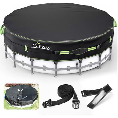 Bâche de Piscine 500D Ronde 548cm Bâche Protection UV Sangles Coupe-Vent Revêtement Gel Bâche Robuste pour Piscine Hors-Sol (1/5)