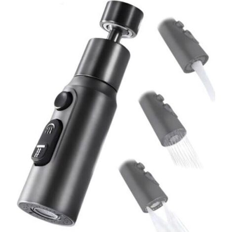 Aérateur de Robinet, 360° Pivotant Embout Robinet Cuisine avec 3 Modes Douchette Mousseur Robinet Economie Eau, Adaptateur Economiseur D'eau Pour Robinet Salle De Bain lavabo (Noir) (1/4)