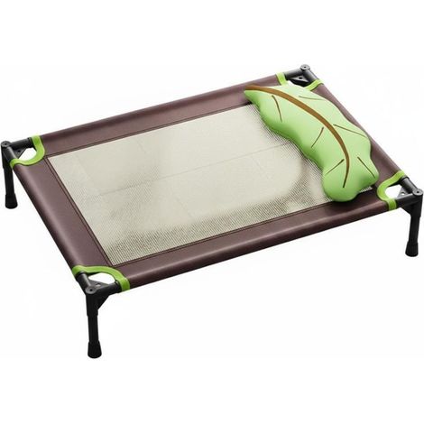 Dog Rest Bed, Outdoor, Scratch-Resistant Oxford Cloth with Breathable Cold Silk Cushion, Easy to Wash, Brown with Green Leaf Pillow, Large 82 x 62 x 18 cm (1/5)