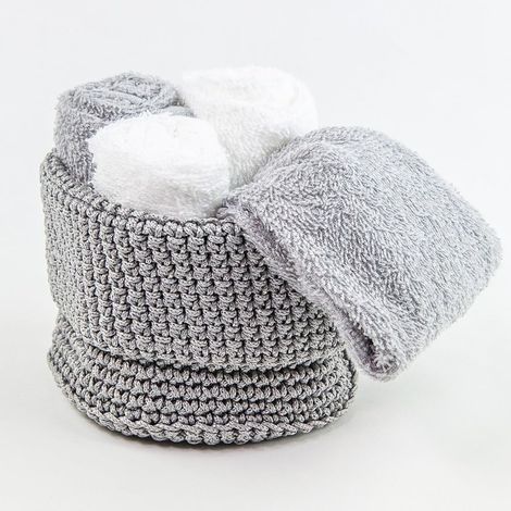 Set 4 Lavette 30 x 30 cm - Serviette d'invité en éponge de coton - Emballé dans un panier crochet (gris) (1/5)