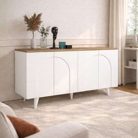 Madia Bono Bianca con 4 Ante ad Arco e Piano Rovere 150 cm (1/5)