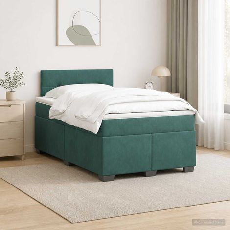 vidaXL Cama con Base Tapizada, Colchón y Luz LED Verde oscuro (1/5)