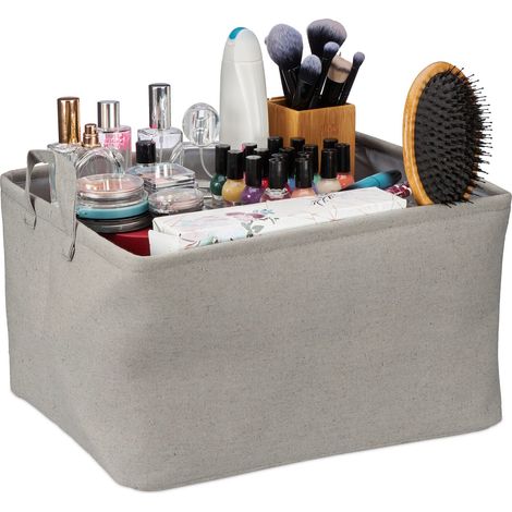 Boîte de rangement en tissu, pliable, organiseur, HxLxP : 30x48x38 cm, caisse à poignées, salle de bain, gris (1/5)