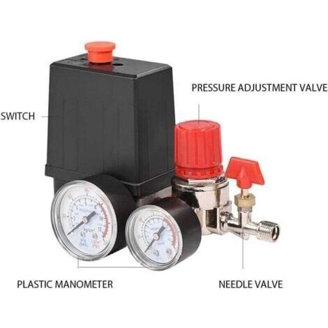 Pressostat Compresseur d'air, Compresseur d'air 12 bar, Pression du Pressostat avec manomètres pour régulateur de soupape de commande de commutateur de réduction de pression rapide (1/3)