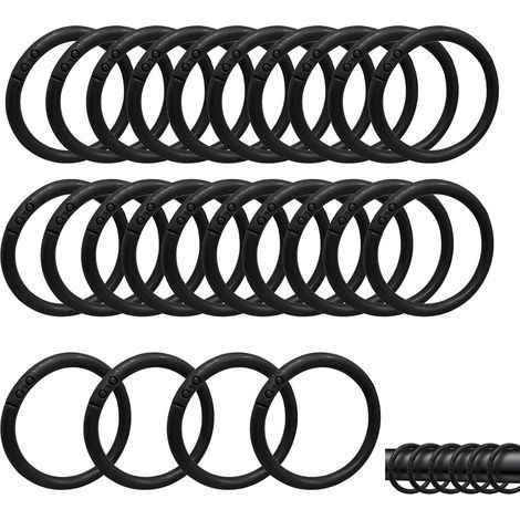 24 - Shower Curtain Ring - Shower Curtain Hook - Secure Fixing and Smooth Gliding for 2-4cm Rods, Bathroom, Black (1/5)