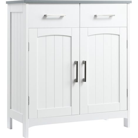 Mobiletto Bagno con 2 Ante, 2 Cassetti e Ripiano Regolabile, in MDF, 68x33x76cm