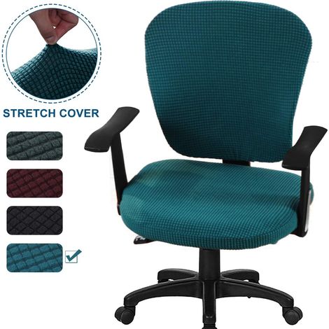 Housse De Chaise De Bureau - Élastique En Polyester Et Spandex - Pour Siège Et Dossier - Noir - Lot De 2 Pièces (1/5)