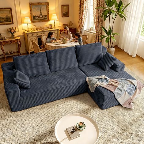Canapé d'angle droit Canapé Compressé 263x171x 59cm, combinaison libre,canapé en L 4 places avec méridienne Gris en Velours cotelé