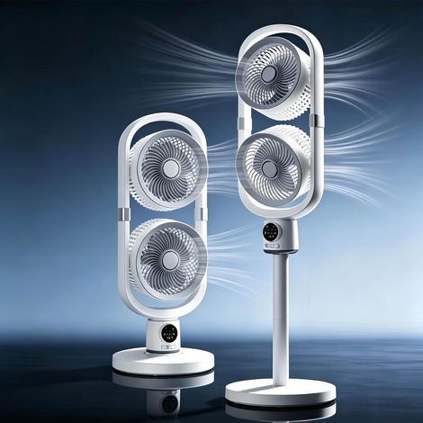 Ventilateur Circulateur d'Air Double Tête, Plug-in, Ventilateur Oscillant pour Maison et Camping(Blanc) (1/5)