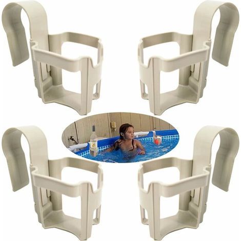 Porte Gobelets Piscine: Lot de 4 Accessoires Multifonctionnels avec Support pour Bord de Piscine, Panier Rangement, Porte-Boissons Détachable pour Fêtes d'été, Plage, Baignoires