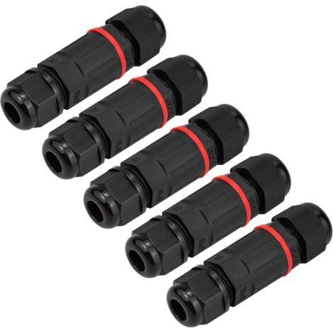 5 PCS 3 Noyaux Connecteur Électrique Éxterieur Etanche Boîtier de Jonction Boite de Jonction IP68 pour Diamètre de Câble 6mm - 12mm Noir (1/5)
