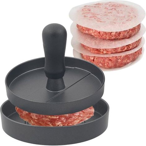 Ecleanfy - Moule à hamburger en aluminium avec 200 feuilles de papier antiadhésif, compatible lave-vaisselle (noir). (1/5)