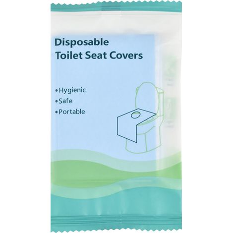 Packung mit 20 Einweg-Toilettensitzbezügen aus grünem Vliesstoff, selbstklebend und tragbar, ideal für Hotelreisen.