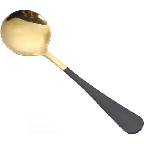 Cuillère ronde inoxydable épaisse manche long confortable pour yaourt et desserts, noir et or