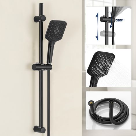 LONHEO MAX Barre de douche avec douchette à main 3 jets Garniture de douche réglable Système de douche noir en acier inoxydable