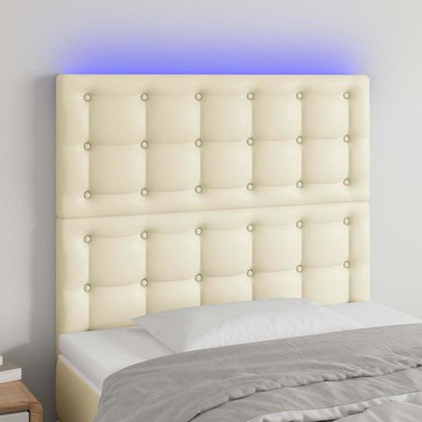 vidaXL Cabecero con luces LED cuero sintético crema 80x5x118/128 cm (1/5)