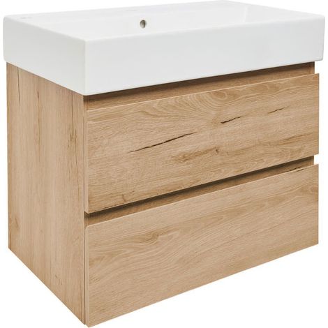 Ensemble meuble 2 tiroirs avec vasque - SAT - B-Way - 79x50x45 - Chêne