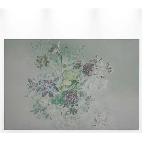 Tableau pastel fleuri pour chambre adulte | Tableau à fleurs parfait pour déco salon | Tableau sur toile gris vert & rose 0,9 x 0,6 m (1/5)