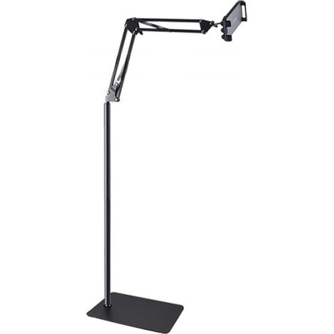 Support de sol pour tablettes, support de téléphone réglable en hauteur avec pince de bureau pour enregistrement en direct, lit de 10,2 à 33 cm, noir (A) (1/5)