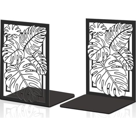 1 paire de serre-livres noirs tropicaux larges en métal - Plante en pot - Robuste - Décoratifs - Utilisés sur le bureau - Pour petits et grands livres (1/5)