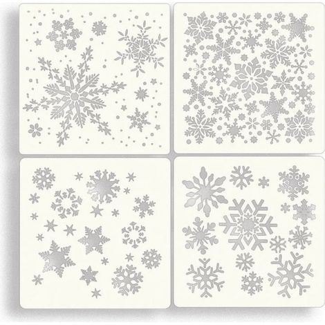 Lot de 4 gabarits de neige, 20 x 20 cm, en plastique réutilisable, pour décoration intérieure de Noël (1/5)