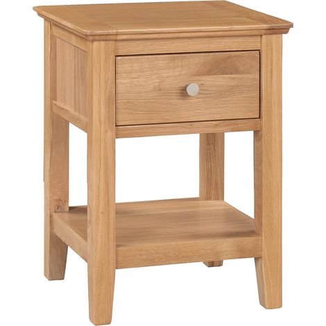 Hallowood Furniture Hereford Oak Lamp Table with Drawer and Lower Shelf, Wooden Side Table, Nightstand, Light Oak Plant Stand, Fully Assembled Bedside, Hallway and Living Room Furniture