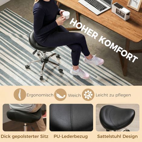 Tabouret de salon avec siège selle, réglable en hauteur, similicuir, 48x48x54-69cm, noir (1/4)