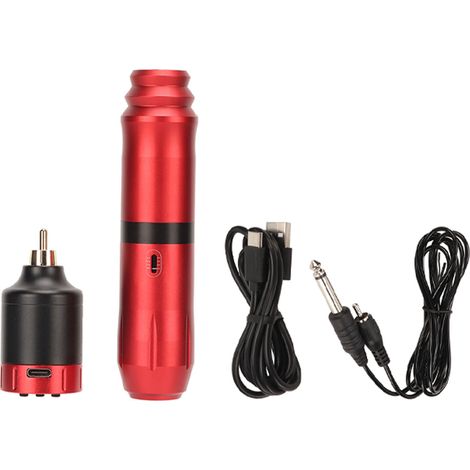 Machine à Tatouer Rotative Sans Fil avec Alimentation 1300mAh, Cord Clip et Connecteur RCA - Kit Stylo Rouge (1/5)