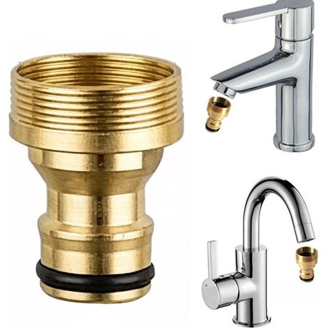 Adaptateur Robinet Laiton M22 Int/M24 Ext, Raccord Tuyau pour Douche Extérieure (1/5)