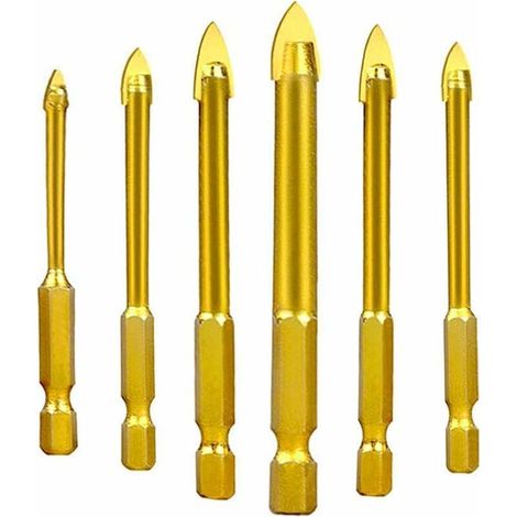 Forets pour Verre, Céramique, Carreaux, Cristal en Acier de Tungstène, avec Queue Hexagonale, Revêtement en Titane, 3mm, 4mm, 5mm, 6mm, 8mm, 10mm, Lot de 6 (1/5)