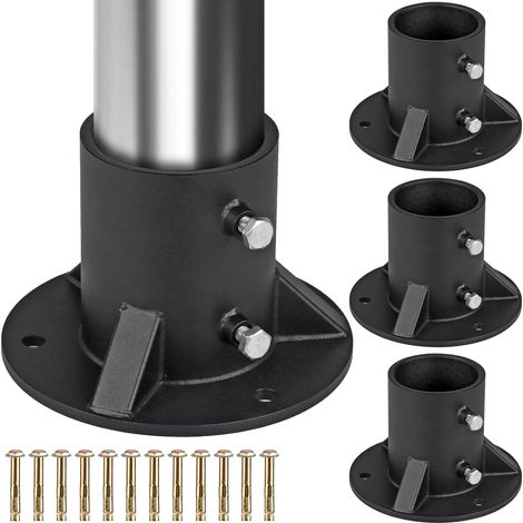 Lot de 4 brides de sol pour clôture à chaîne, 76 mm, base de poteau rond, supports de boîte aux lettres pour poteaux ronds en métal, convient pour les tubes/poteaux d'un diamètre extérieur (1/5)