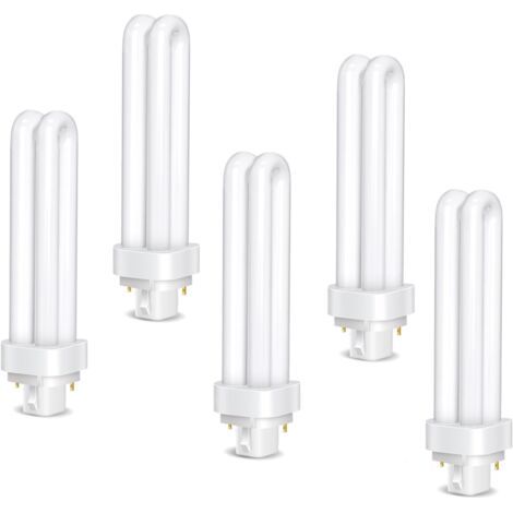 FENOPLASTICAPack de 5 Ampoules Tube PLC G24d-3 2 Broches 26W, Lumière Blanc Froid 6500K, 1600LM, Tube Double Tour 2U, Lampe Fluorescente Haute Efficacité Faible Consommation, Cuisine, Salle à Manger, (1/5)