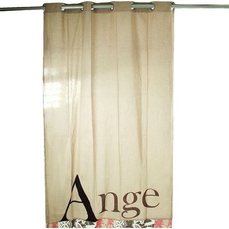 ANGE - Rideau en coton couleur lin et rouge à motifs floraux 140x250 (1/3)