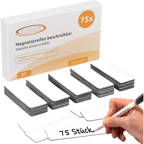75 Magnetstreifen beschreibbar Etiketten Magnete Schilder Weiss 75x25mm (1/4)