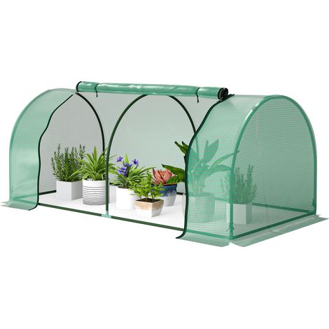 Mini-Gewächshaus für Tomaten (2 x 1 x 0,8 m) mit PE-Folie, grünem Stahlrahmen und Reißverschlusstür